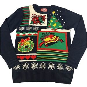 JEM Crewneck Long Sleeve Ugly Christmas Sweater Women's Sz M Navy Blue